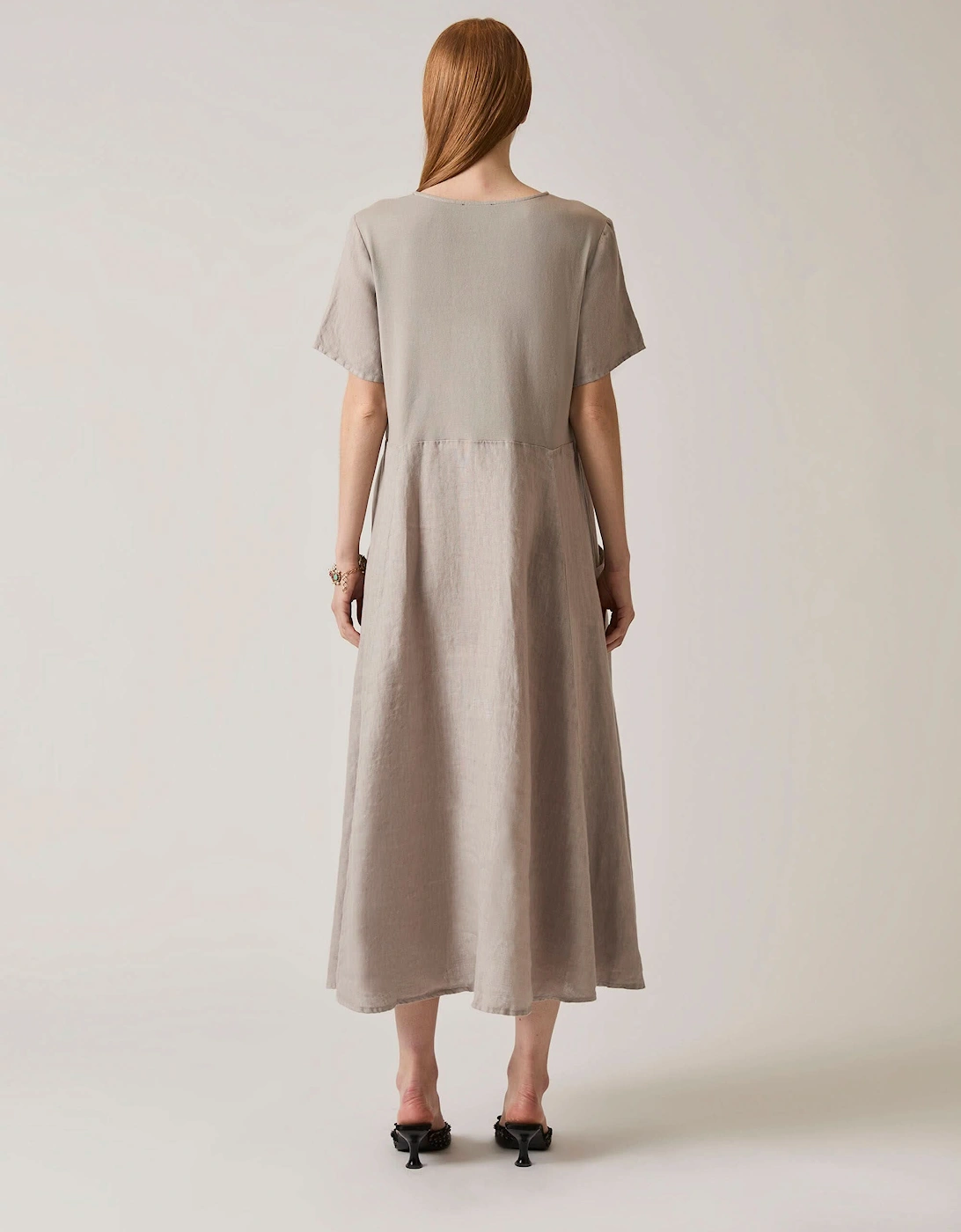 Linen Taupe Pocket Midi Dress - VIP