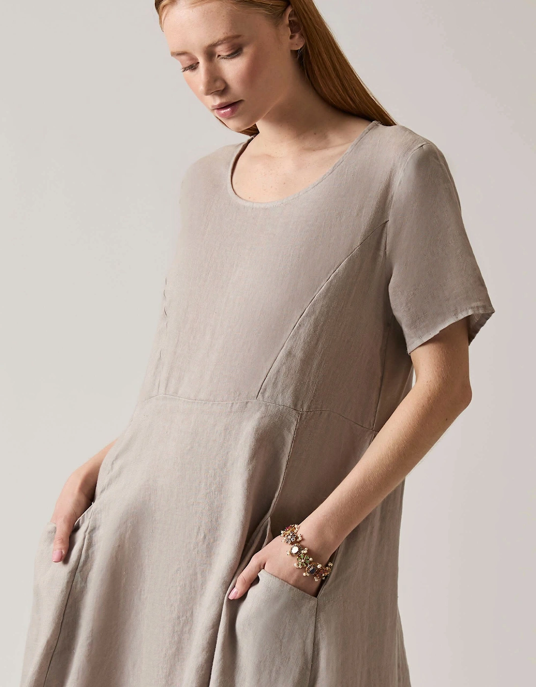 Linen Taupe Pocket Midi Dress - VIP