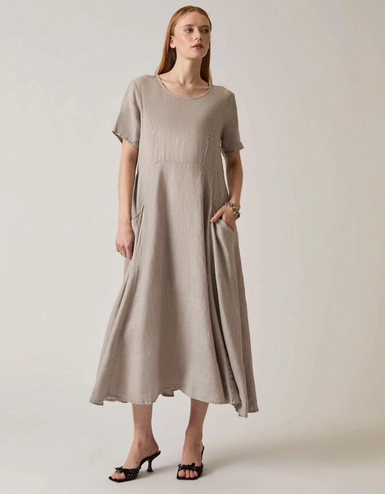 Linen Taupe Pocket Midi Dress - VIP