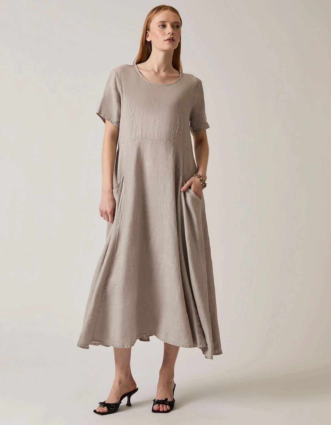 Linen Taupe Pocket Midi Dress - VIP