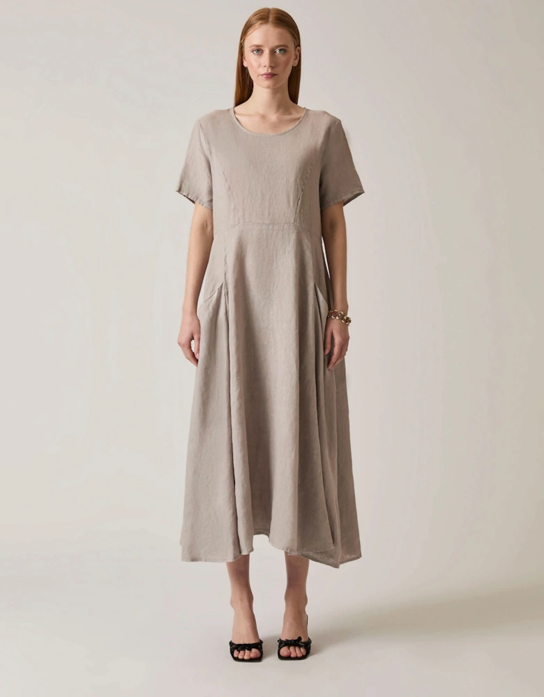 Linen Taupe Pocket Midi Dress - VIP