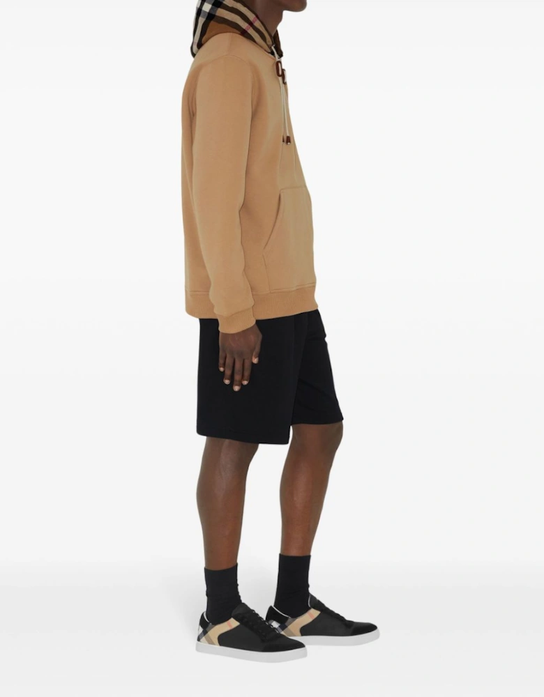 Check Trim Hooded Sweatshirt Camel Brown