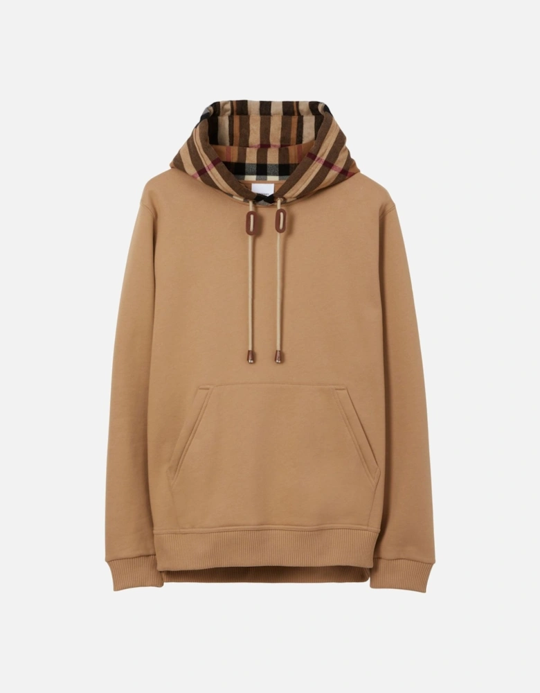 Check Trim Hooded Sweatshirt Camel Brown