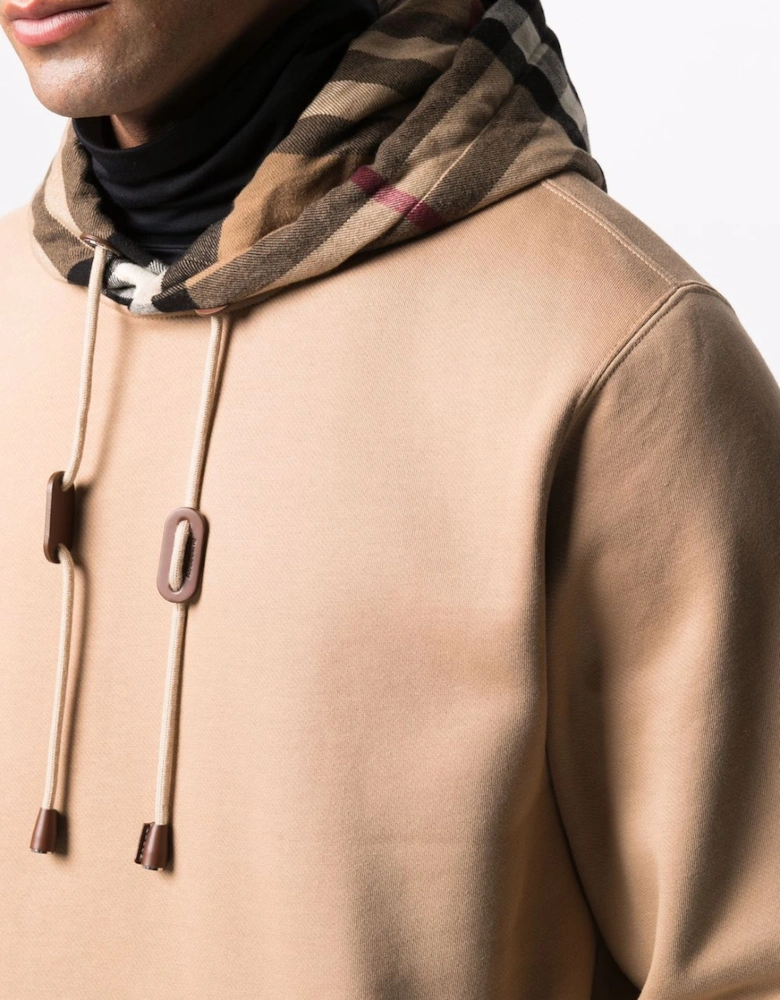 Check Trim Hooded Sweatshirt Camel Brown