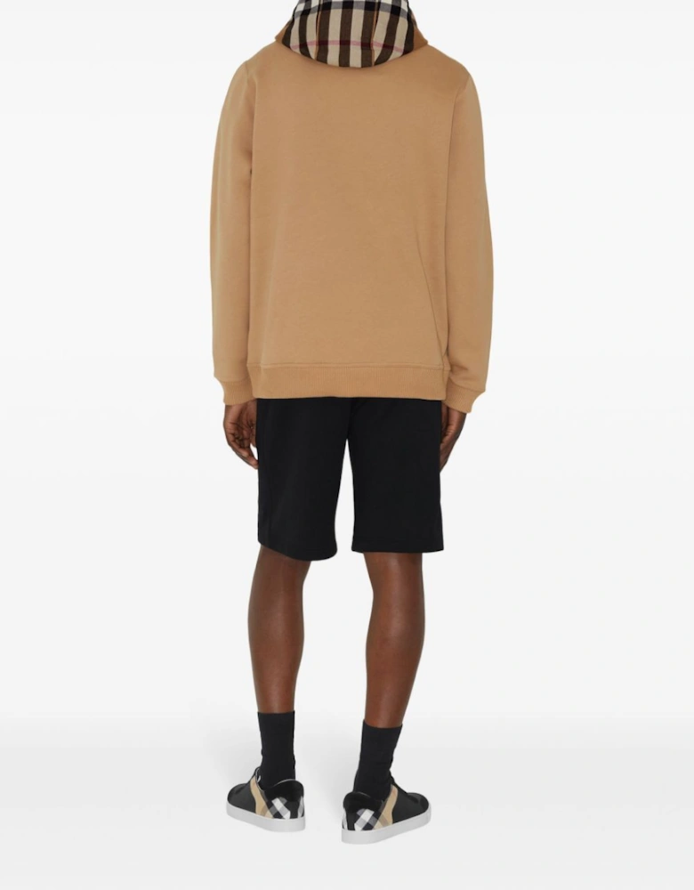 Check Trim Hooded Sweatshirt Camel Brown