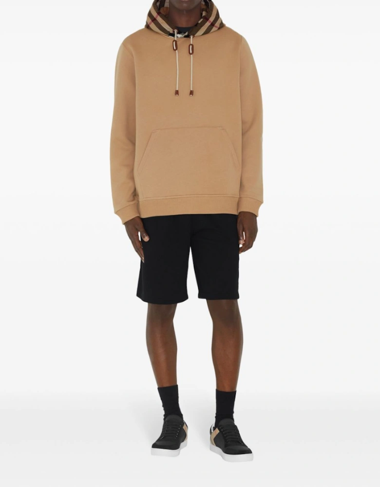 Check Trim Hooded Sweatshirt Camel Brown