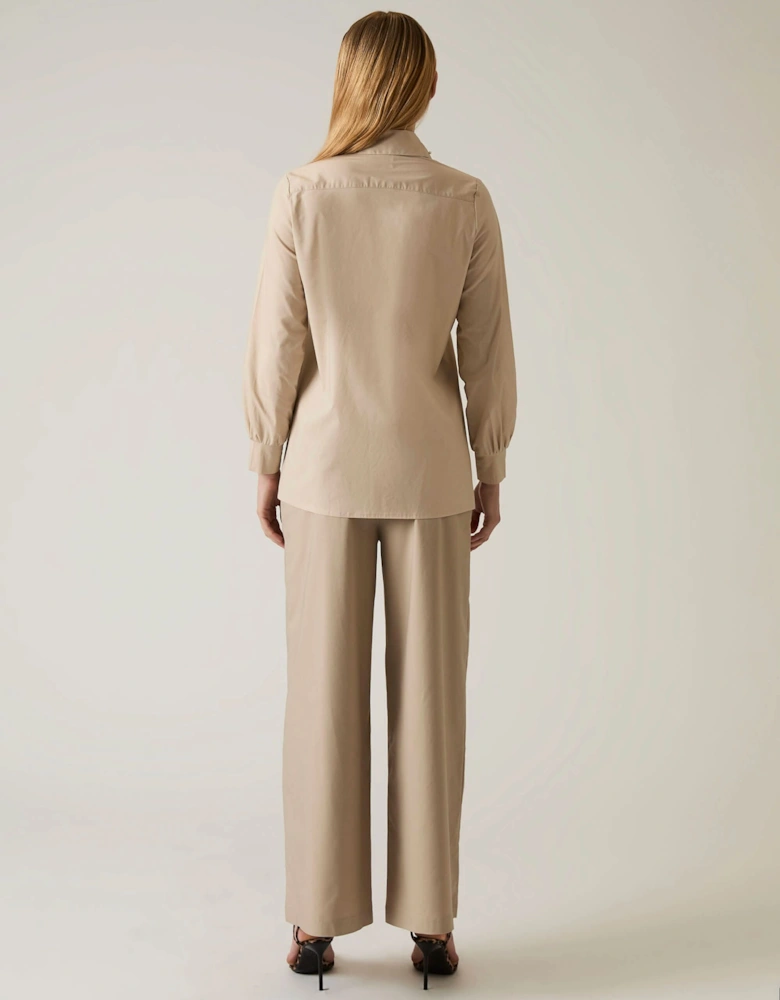 Pearl Collar Beige Cotton Shirt - VIP