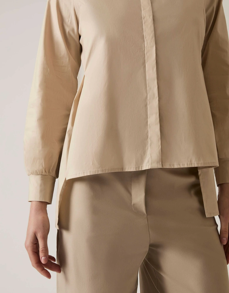 Pearl Collar Beige Cotton Shirt - VIP