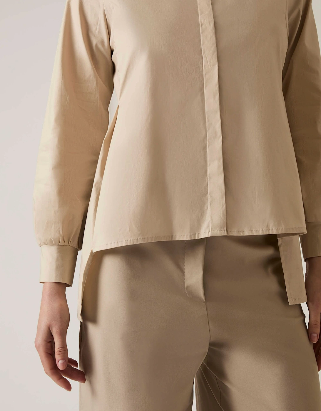 Pearl Collar Beige Cotton Shirt - VIP