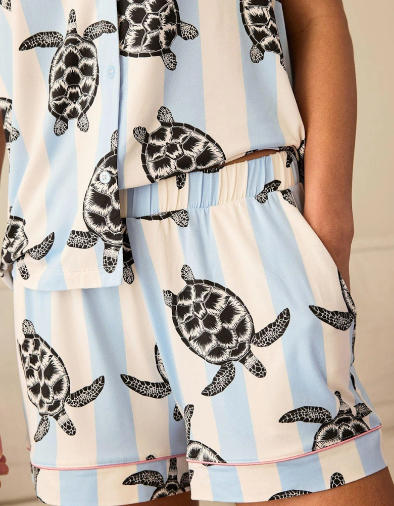 Turtle Stripe Print Short Pyjama Set - Blue
