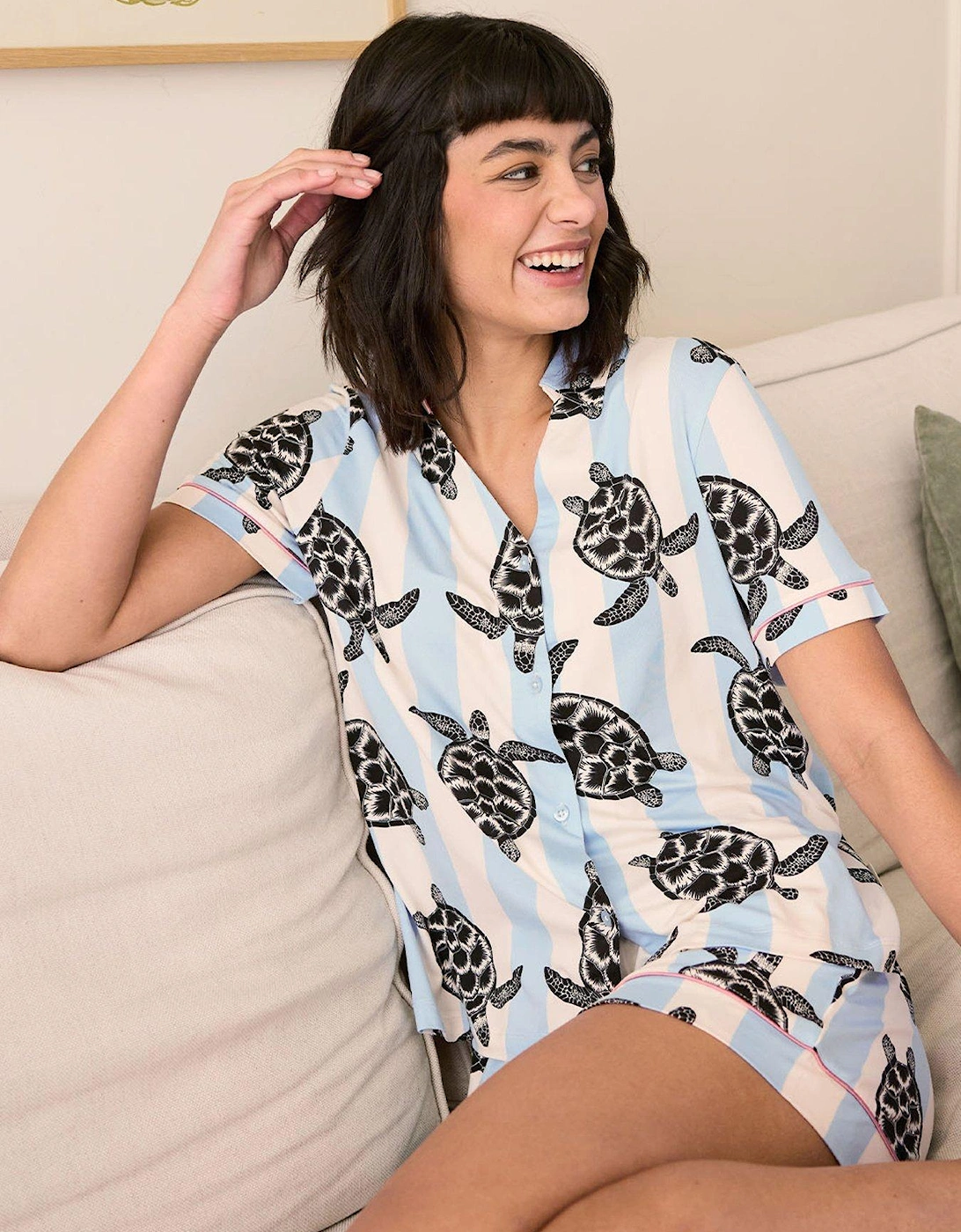Turtle Stripe Print Short Pyjama Set - Blue