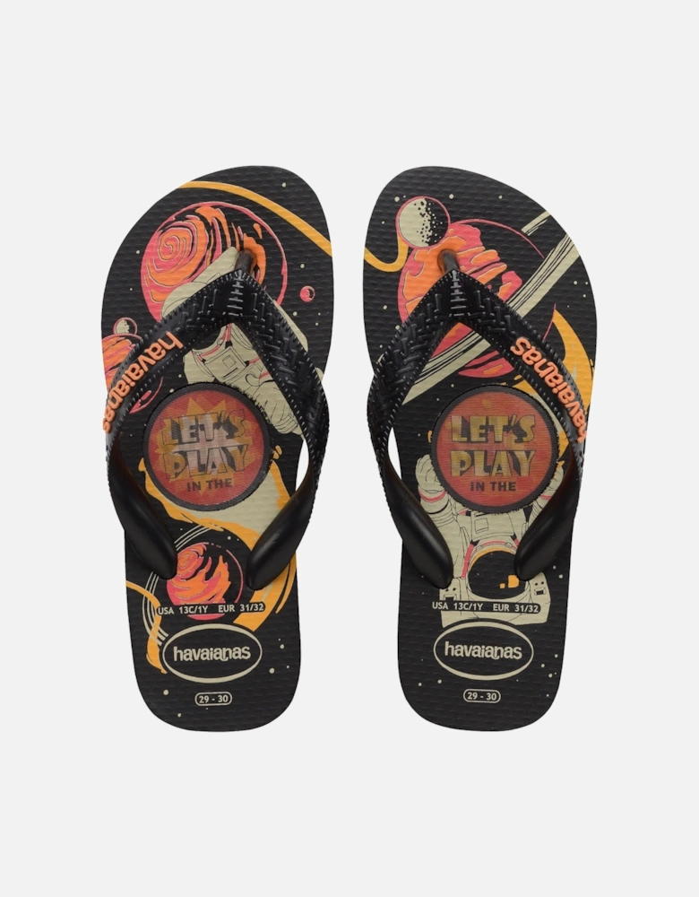 Kids Top Holographic Graphic Flip Flops - Black