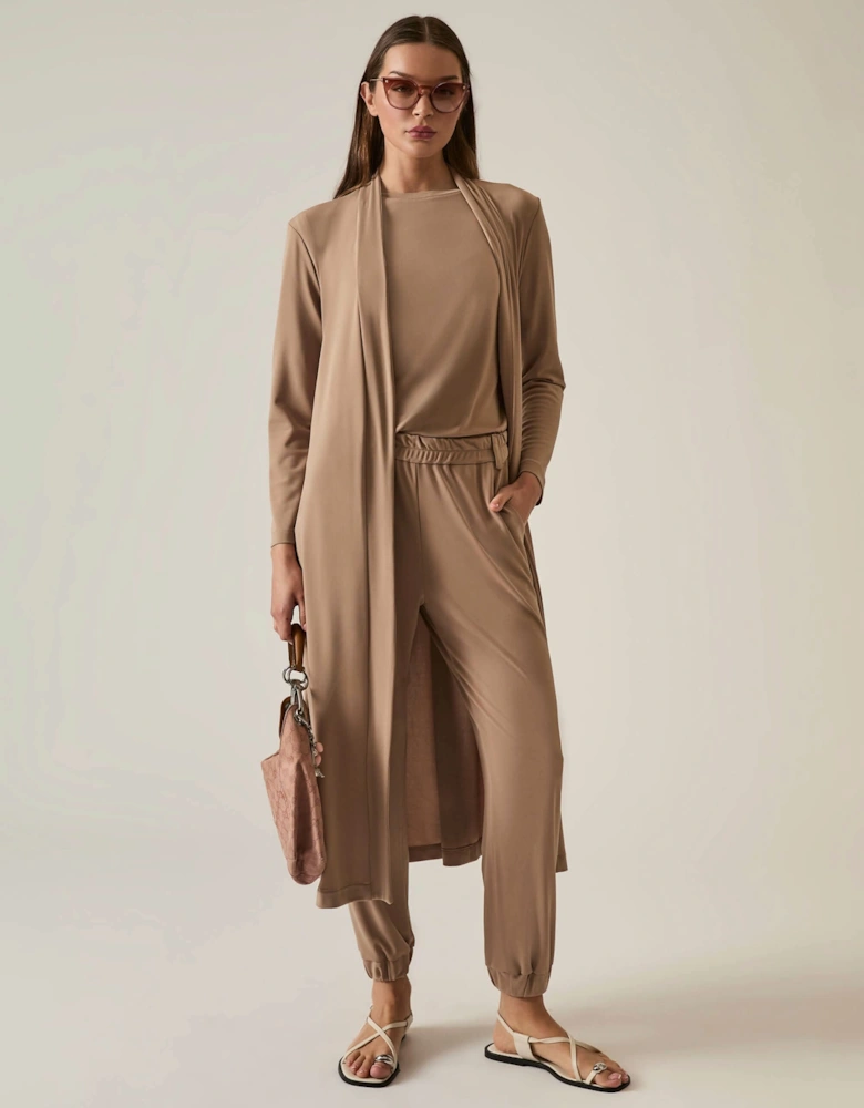 Camel Long Wrap Jersey Cardigan - VIP