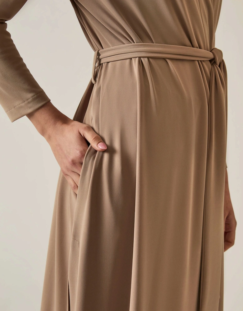 Camel Long Wrap Jersey Cardigan - VIP