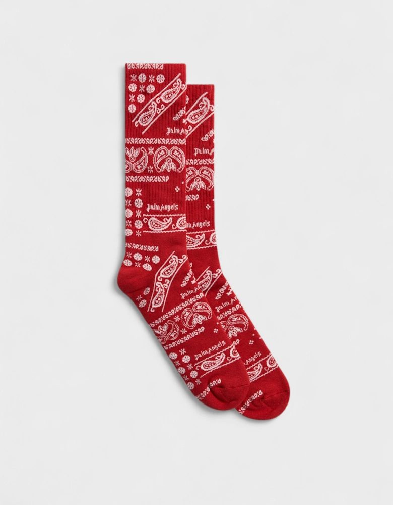 Bandana Socks Red Off White