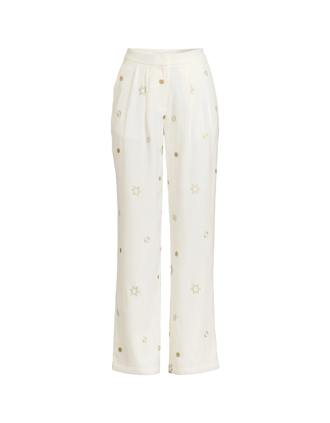 Woven Sun & Moon Loose Soft Trouser  - White