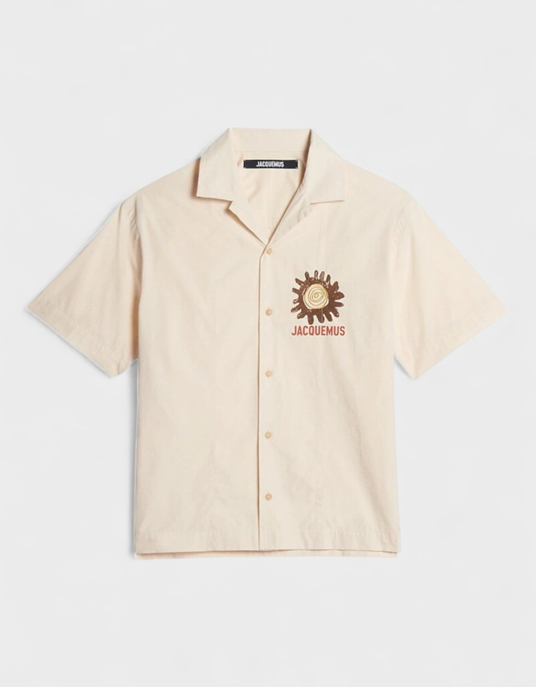 La Chemise Jean White Pink Flower Shirt Beige