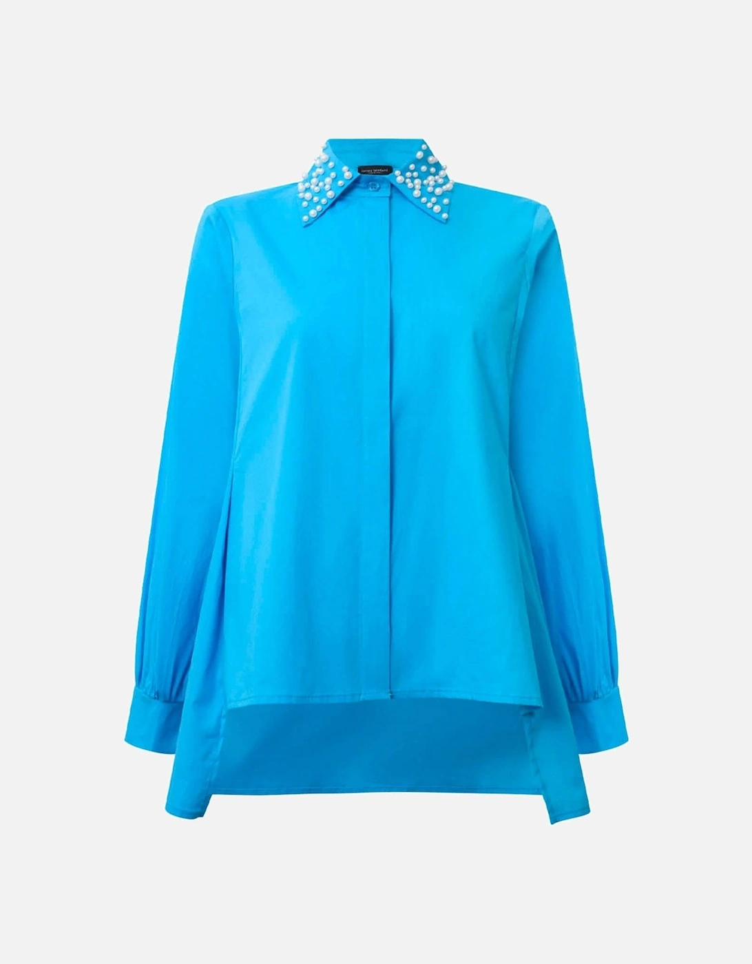 Pearl Collar Turquoise Cotton Shirt
