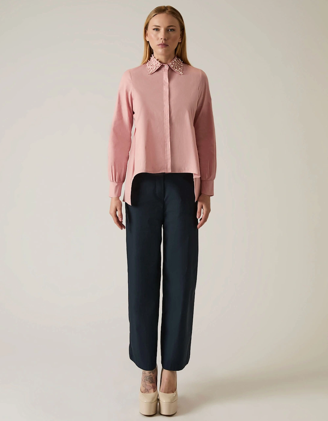 Pearl Collar Pale Pink Cotton Shirt - VIP, 8 of 7