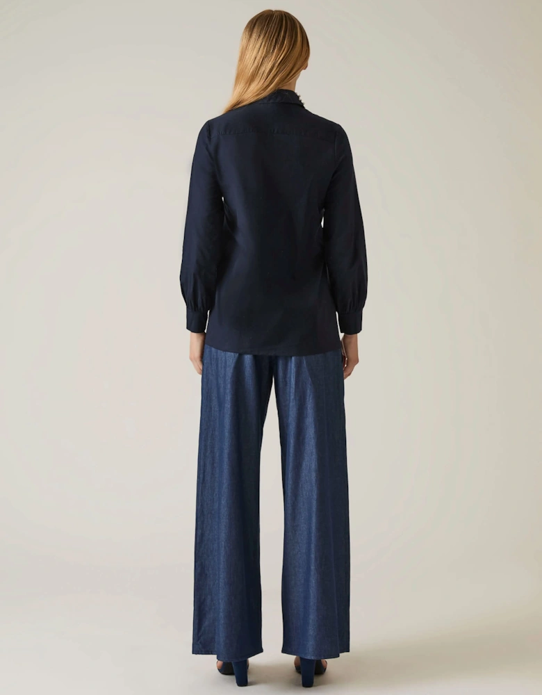 Pearl Collar Navy Cotton Shirt