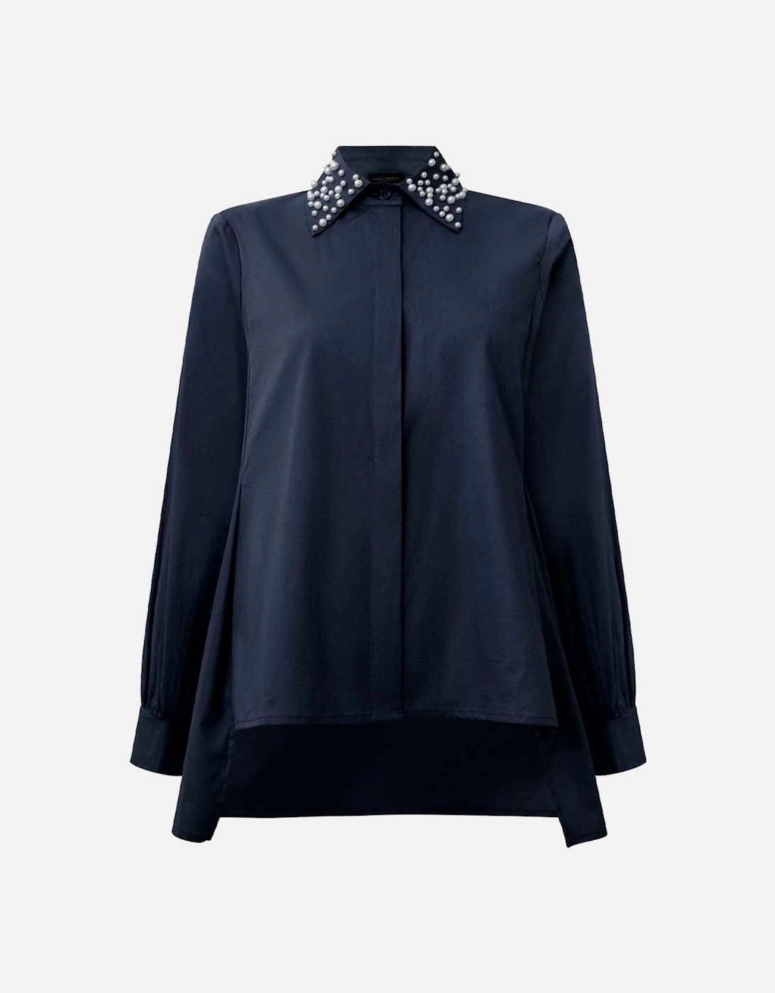 Pearl Collar Navy Cotton Shirt