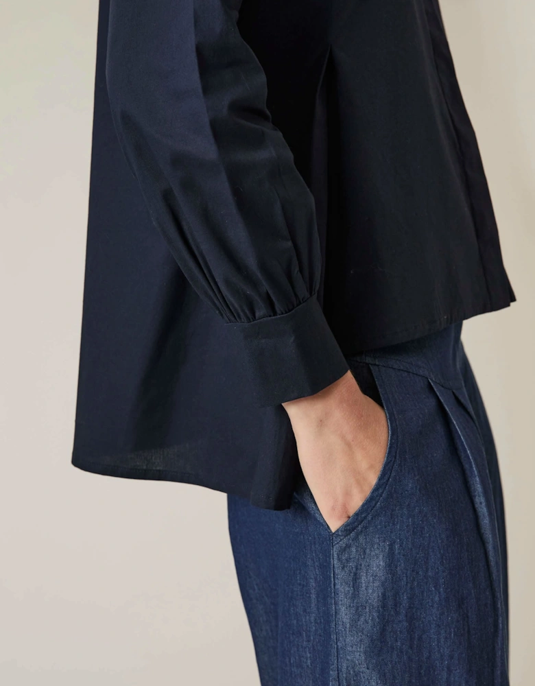 Pearl Collar Navy Cotton Shirt