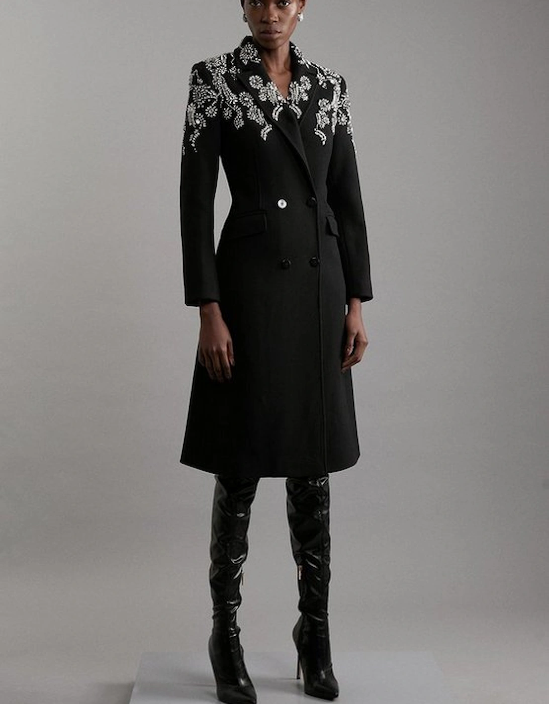 Tailored Wool Embellished Double Breasted Midi Coat, 2 of 1