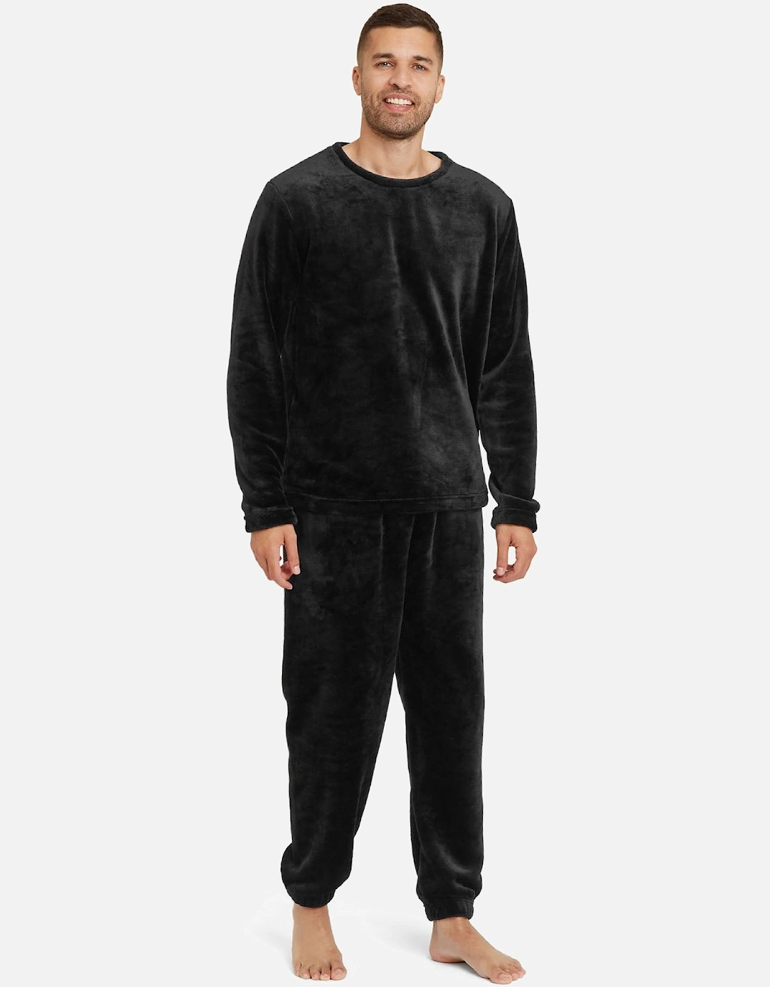 Mens Soft Fleece Crew Neck Loungewear Set, 2 of 1
