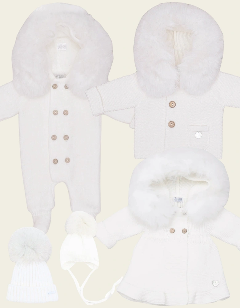 Ivory Knit A Line Faux Fur Cardigan
