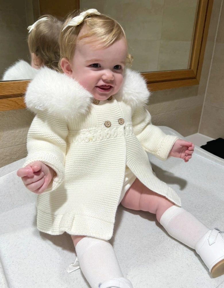 Ivory Knit A Line Faux Fur Cardigan