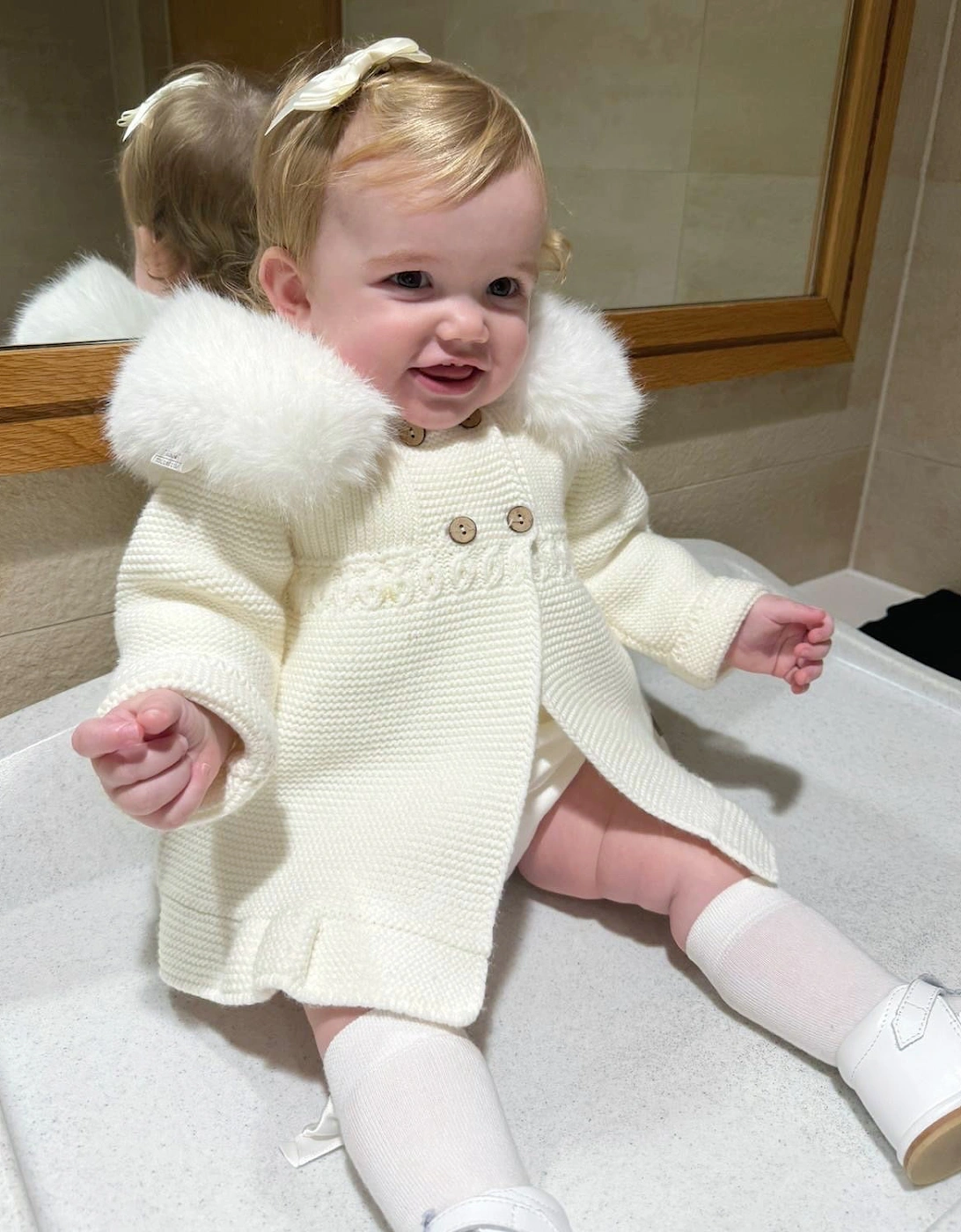 Ivory Knit A Line Faux Fur Cardigan