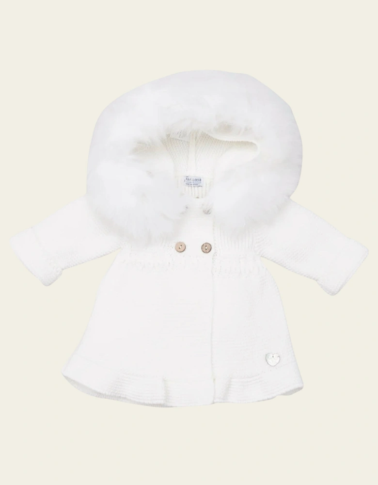 Ivory Knit A Line Faux Fur Cardigan