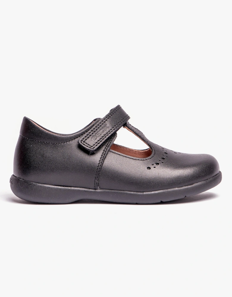NAIMARA G B Girls Leather Touch Fasten School Shoes Black