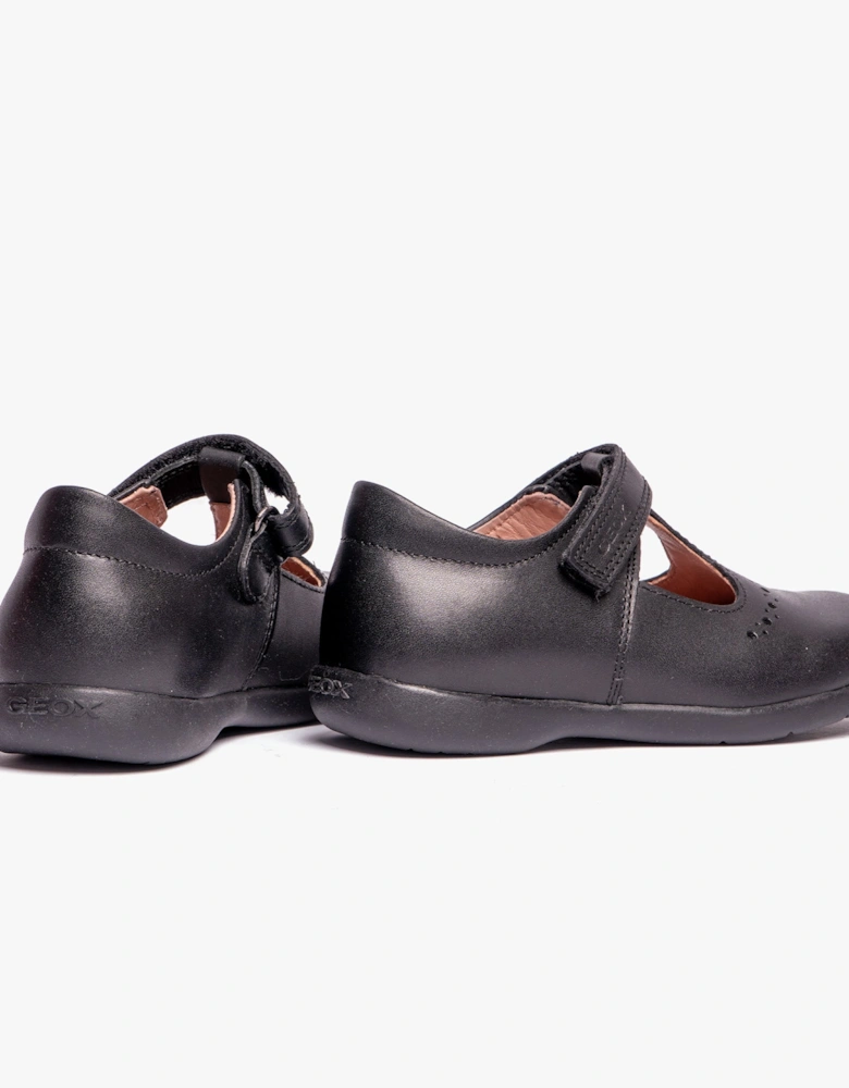 NAIMARA G B Girls Leather Touch Fasten School Shoes Black