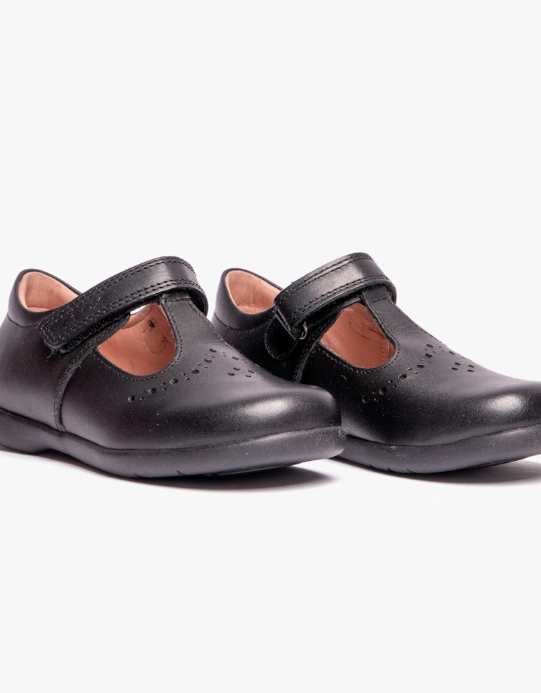 NAIMARA G B Girls Leather Touch Fasten School Shoes Black