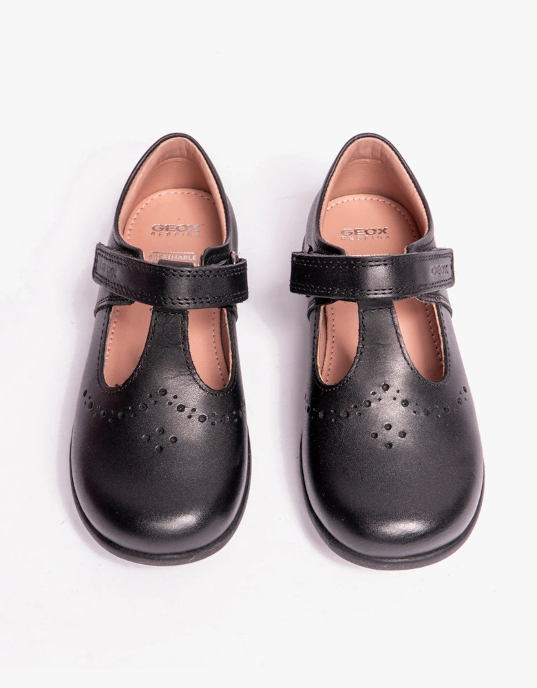 NAIMARA G B Girls Leather Touch Fasten School Shoes Black