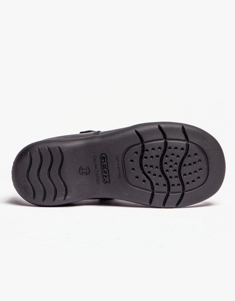 NAIMARA G B Girls Leather Touch Fasten School Shoes Black