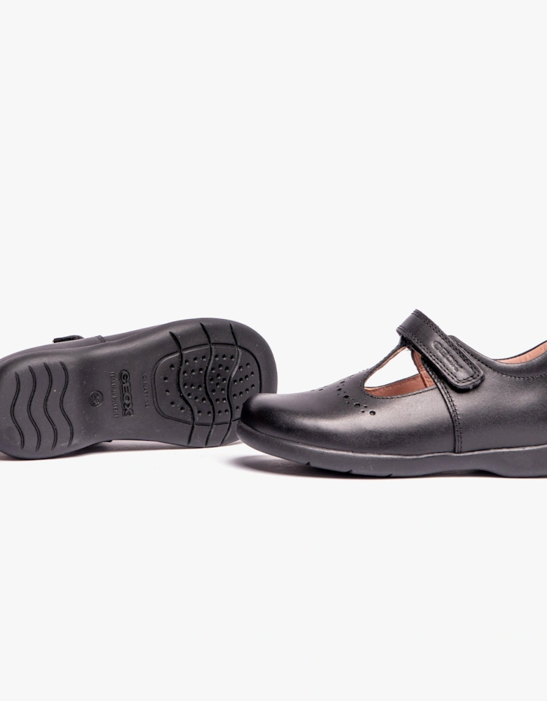 NAIMARA G B Girls Leather Touch Fasten School Shoes Black
