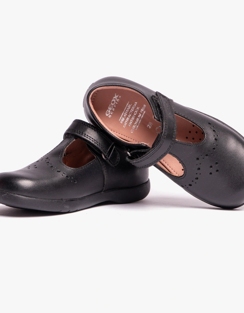 NAIMARA G B Girls Leather Touch Fasten School Shoes Black