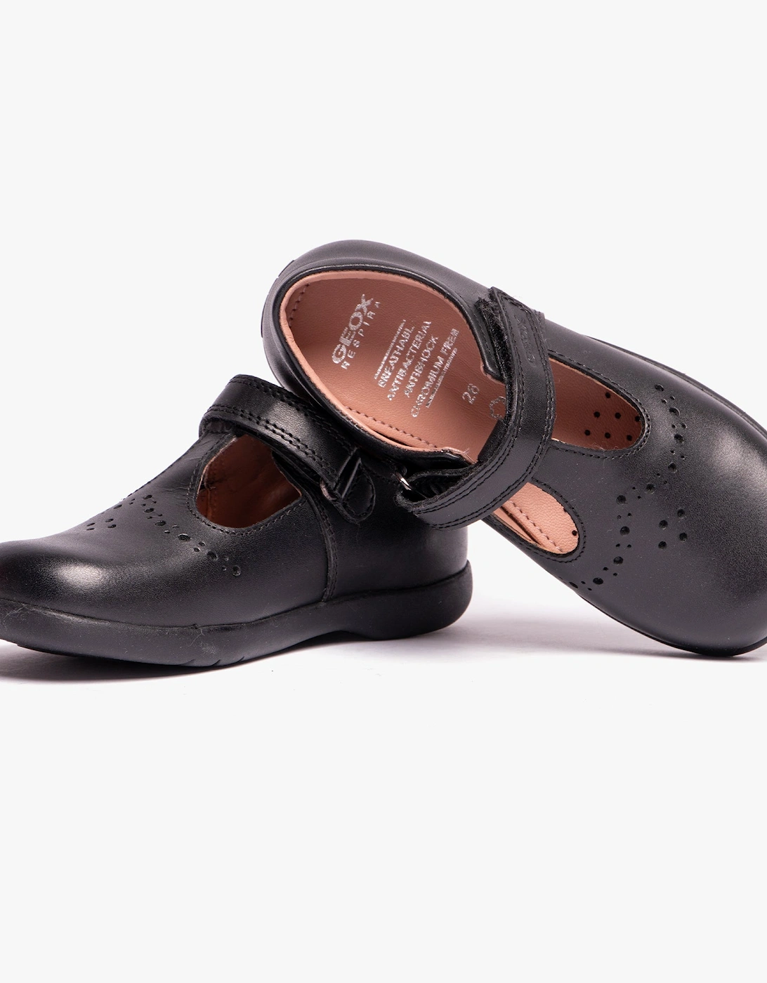NAIMARA G B Girls Leather Touch Fasten School Shoes Black