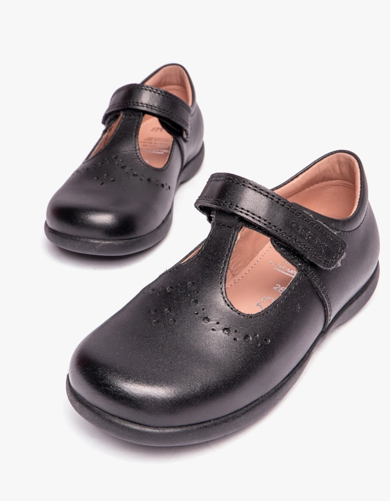 NAIMARA G B Girls Leather Touch Fasten School Shoes Black