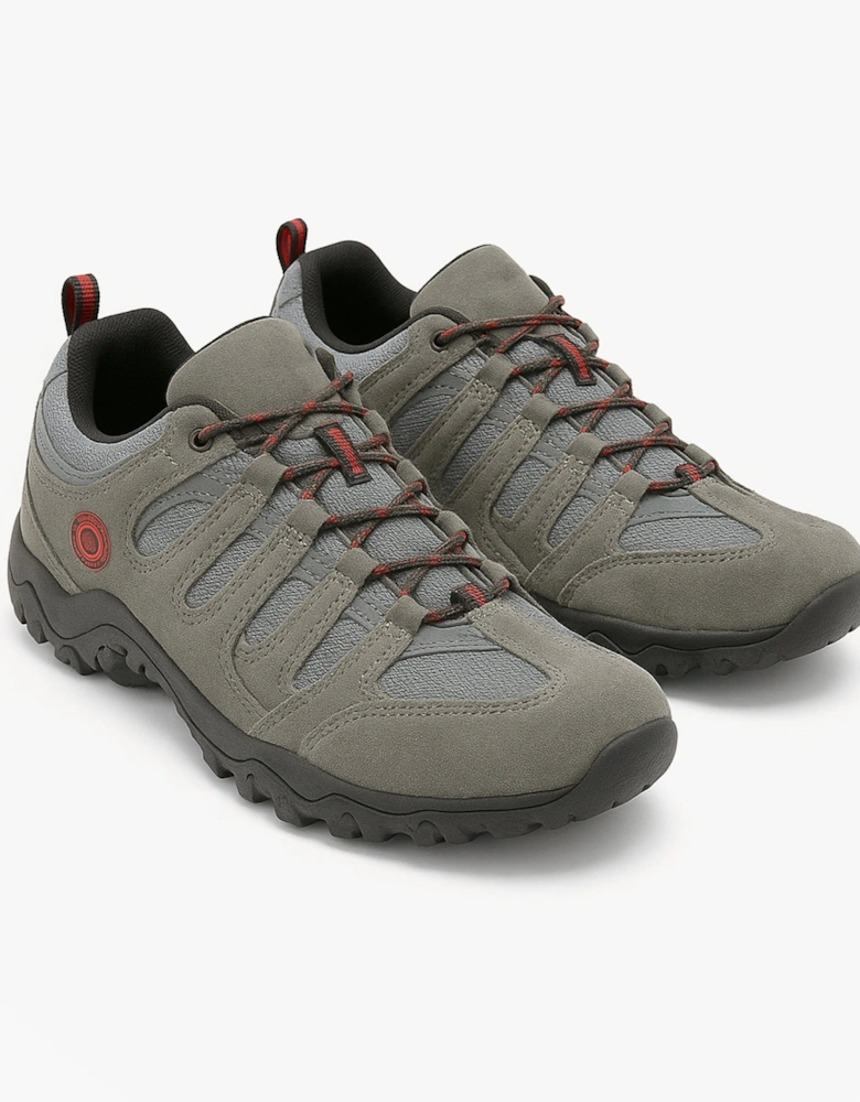 QUADRA II Leather Trail Shoe Mens Charcoal Grey/Black/Red
