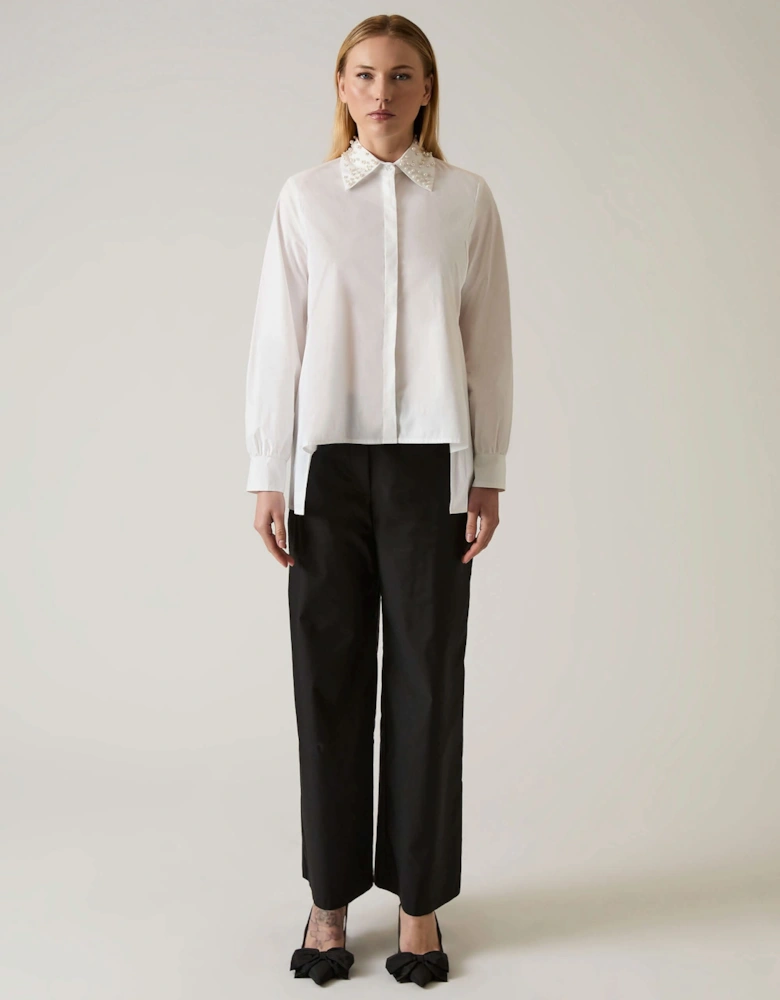 Pearl Collar White Cotton Shirt  - VIP