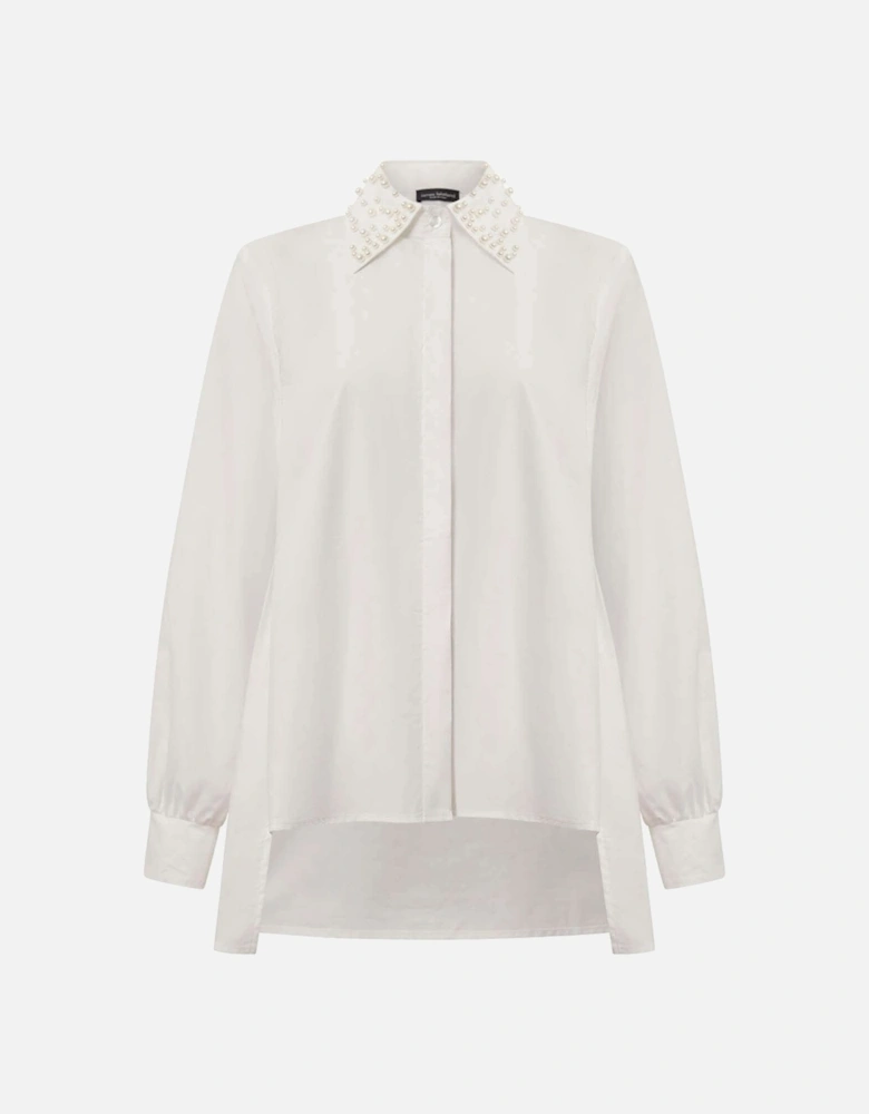 Pearl Collar White Cotton Shirt  - VIP