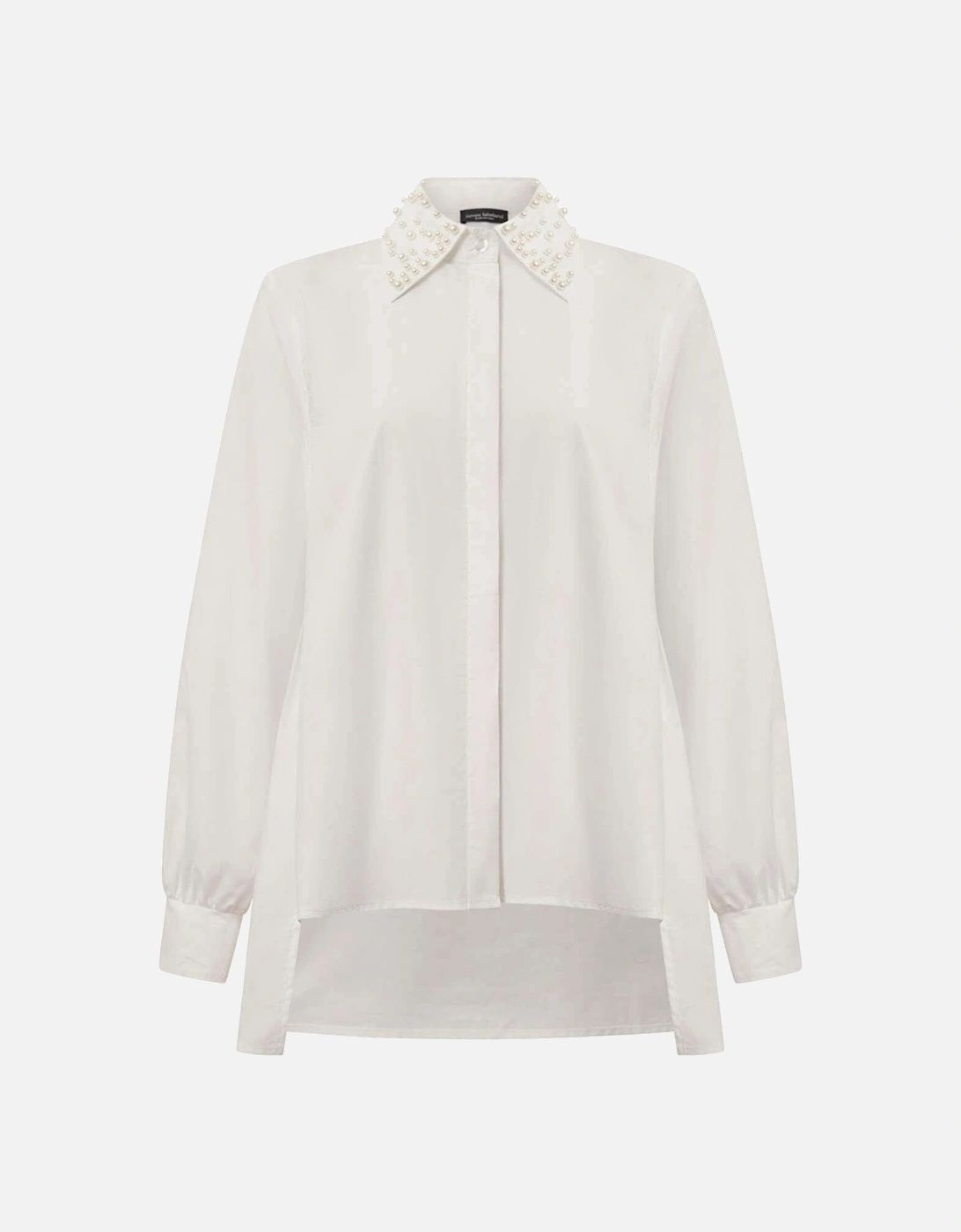 Pearl Collar White Cotton Shirt  - VIP