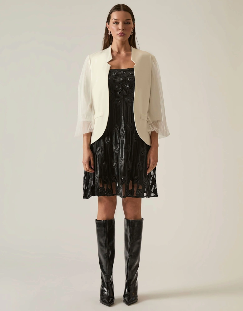 Tulle Sleeve White Blazer - VIP