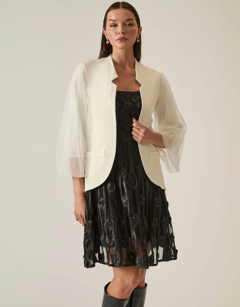 Tulle Sleeve White Blazer - VIP