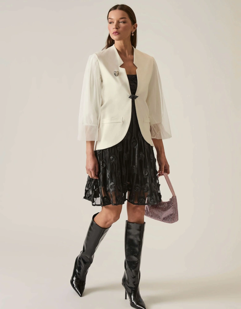 Tulle Sleeve White Blazer - VIP
