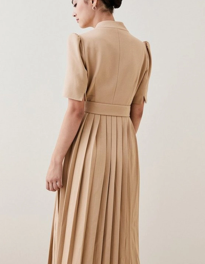 Petite Tailored Structured Crepe Forever Pleat Midi Dress