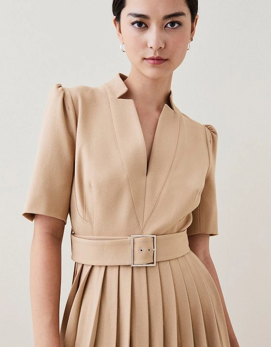 Petite Tailored Structured Crepe Forever Pleat Midi Dress